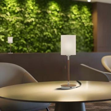 KEITH/RON 15/20 asztali lámpa USB-vel  Polycotton fehér/bükk 230V LED E27 15W