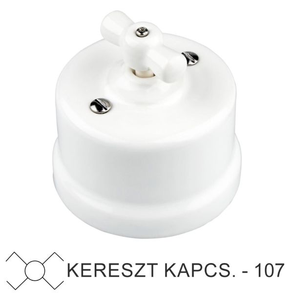 Fehér falra szerelhető vintage porcelán kereszt-forgókapcsoló