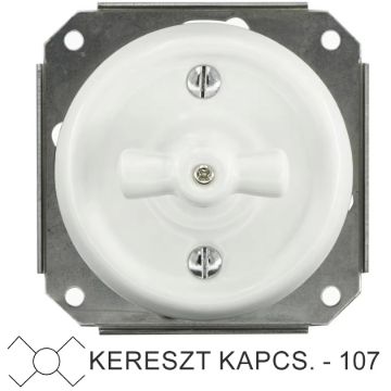 Fehér porcelán kereszt forgókapcsoló betét, süllyesztett