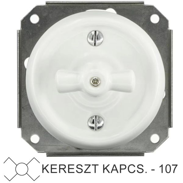 Fehér porcelán kereszt forgókapcsoló betét, süllyesztett